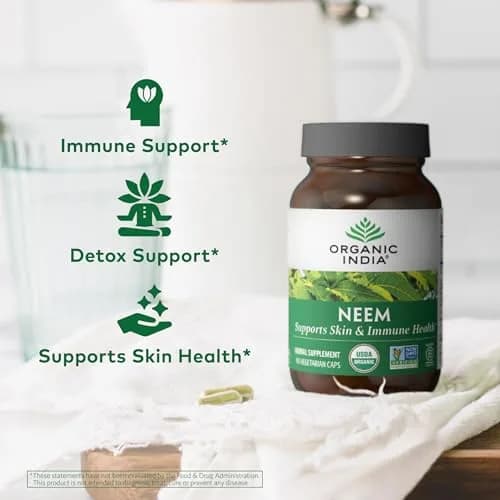 ORGANIC INDIA Neem Leaf Capsules | Herbal Supplement for Immunity & Detox, 180 Capsules thumbnail 4