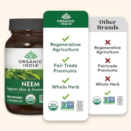 ORGANIC INDIA Neem Leaf Capsules | Herbal Supplement for Immunity & Detox, 180 Capsules thumbnail 6