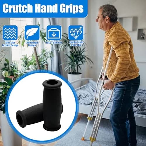 AHIER Crutch Hand Grip 10cm Cushioned Black | Shock Absorbing, Durable & Universal Fit thumbnail 3