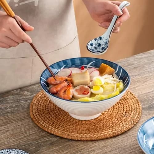 Hoilse Ceramic Asian Soup Spoons Set of 6 - Blue, 16.3cm (6.4 inch) | Blue & White Porcelain with Long Handle thumbnail 6