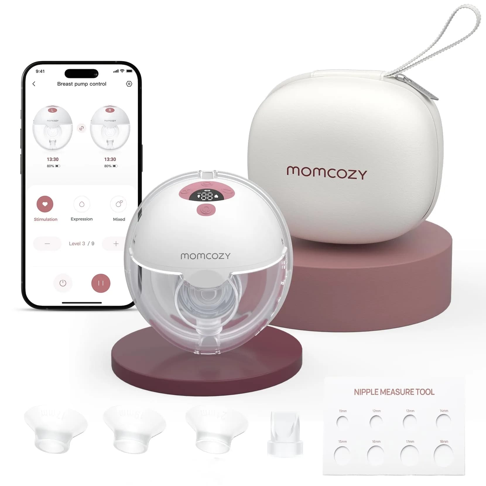 Momcozy M5 Smart APP Controlled Wearable Breast Pump Cozy Red | Smart App Control for New Mothers - main product image