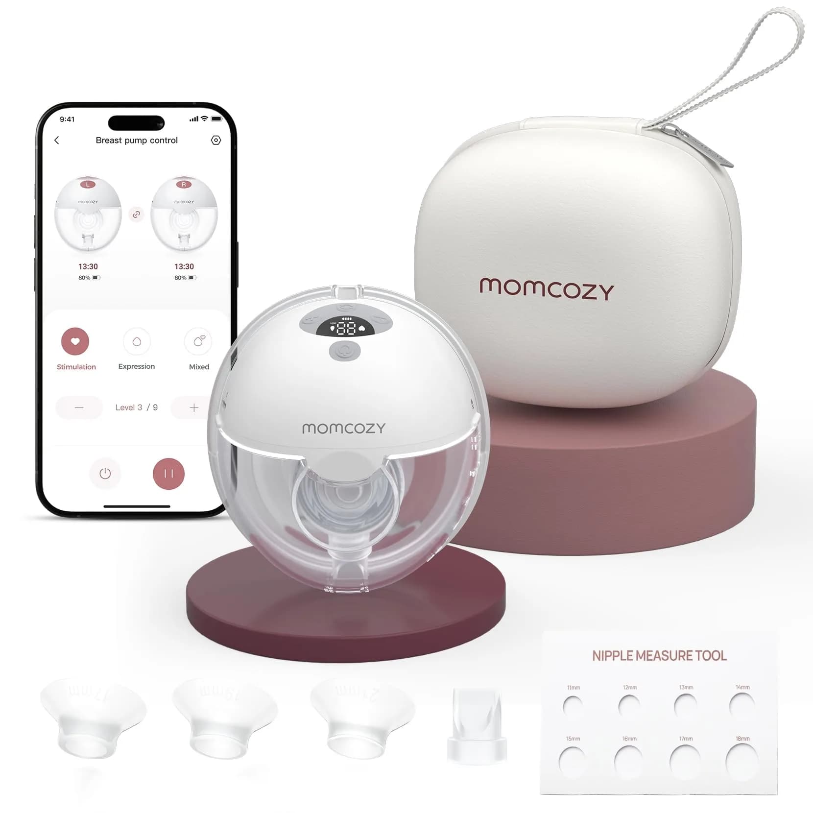 Momcozy M5 Smart APP Controlled Wearable Breast Pump, Hands-Free Wireless Electric Pump, 3 Modes 9 Levels, 24mm Flange, Quill Gray - main product image