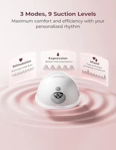 Momcozy M5 Smart APP Controlled Wearable Breast Pump, Hands-Free Wireless Electric Pump, 3 Modes 9 Levels, 24mm Flange, Quill Gray thumbnail 5