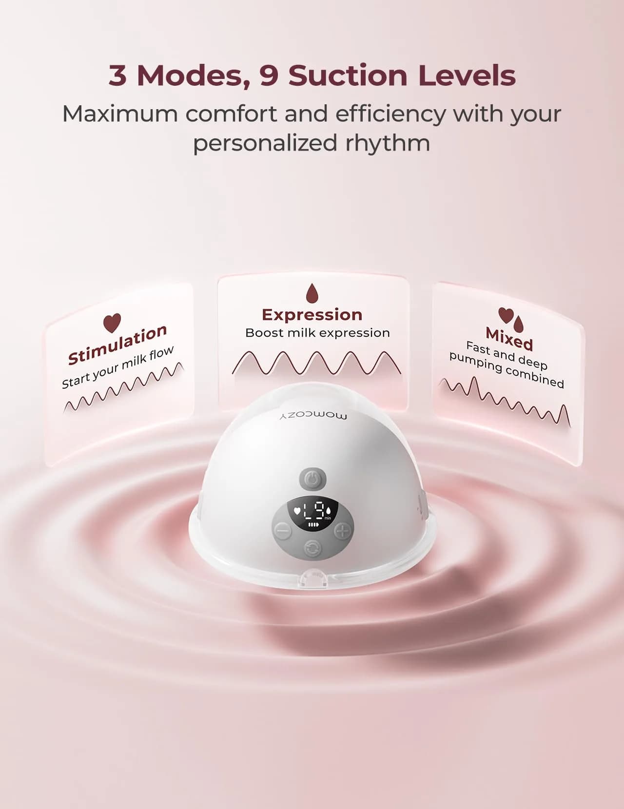 Momcozy M5 Smart APP Controlled Wearable Breast Pump, Hands-Free Wireless Electric Pump, 3 Modes 9 Levels, 24mm Flange, Quill Gray - view 5