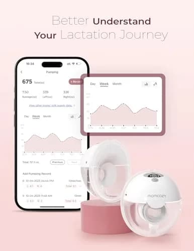Momcozy M5 Smart APP Controlled Wearable Breast Pump, Hands-Free Wireless Electric Pump, 3 Modes 9 Levels, 24mm Flange, Quill Gray thumbnail 3