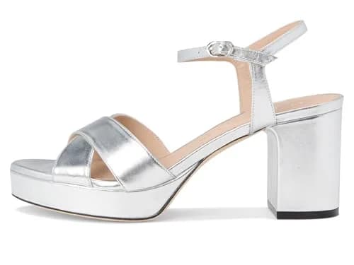 Stuart Weitzman Womens Dayna Platform 80 Silver 9 M | 80mm Block Heel, Leather & Cork Outsole thumbnail 4