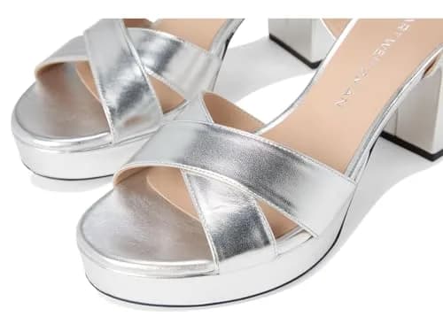 Stuart Weitzman Womens Dayna Platform 80 Silver 9 M | 80mm Block Heel, Leather & Cork Outsole thumbnail 6