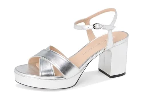 Stuart Weitzman Womens Dayna Platform 80 Silver 9 M | 80mm Block Heel, Leather & Cork Outsole thumbnail 7