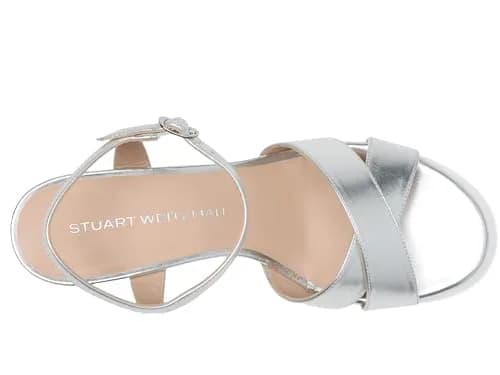 Stuart Weitzman Womens Dayna Platform 80 Silver 9 M | 80mm Block Heel, Leather & Cork Outsole thumbnail 2