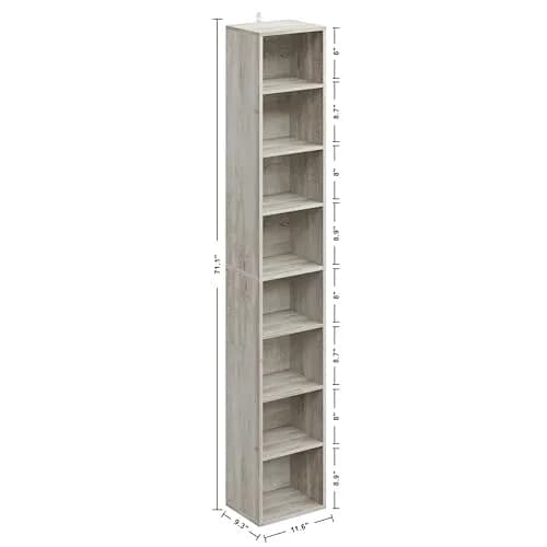 IRONCK Tall Narrow Bookshelf 8 Tiers | Compact Corner Floor Standing Storage 71 in thumbnail 7
