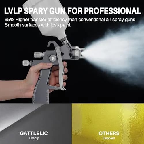 GATTLELIC LVLP Air Spray Gun Premium Kit with 1.3/1.5/1.7mm Nozzles & Air Regulator, Automotive Paint Sprayer for Cars & Houses (Grey) thumbnail 3