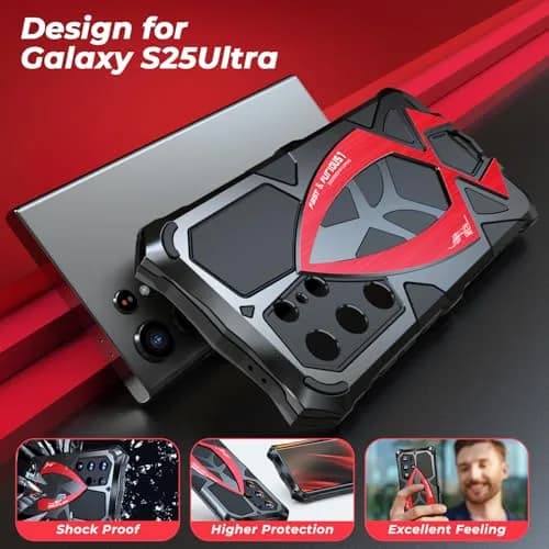 Lunivop Samsung Galaxy S25 Ultra Case Metal Heavy Duty Black Red | Military Grade Shockproof thumbnail 2