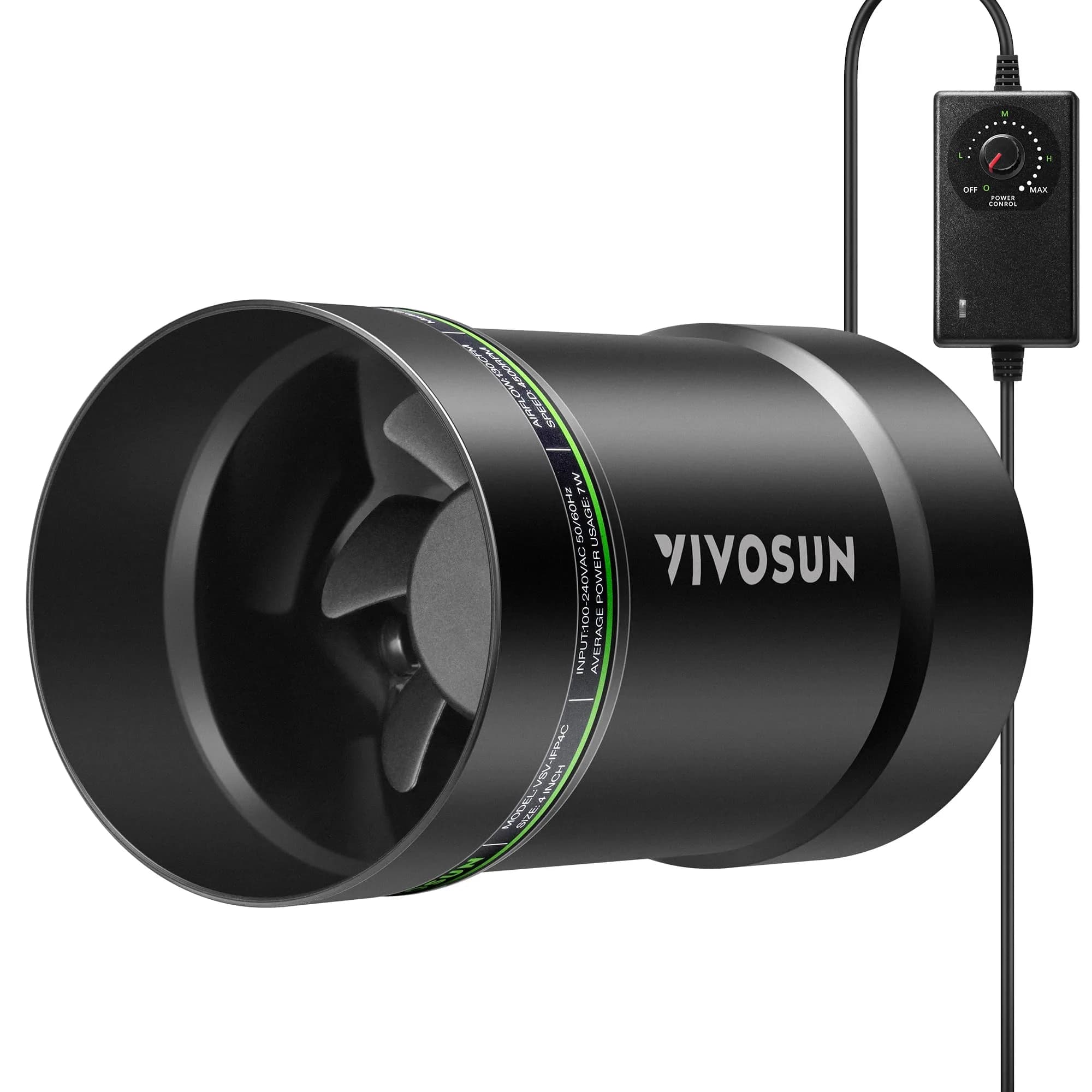 VIVOSUN 4" Inline Duct Fan 130 CFM Exhaust Fan with Speed Control | Quiet EC Motor for Grow Tents & Indoor Spaces - main product image