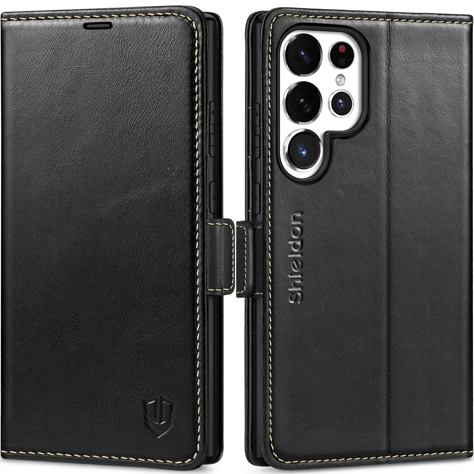 SHIELDON Genuine Leather Wallet Case for Galaxy S25 Ultra 6.9" | RFID Card Slots & Shockproof