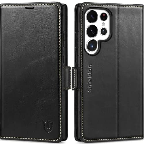 SHIELDON Genuine Leather Wallet Case for Galaxy S25 Ultra 6.9" | RFID Card Slots & Shockproof thumbnail 1