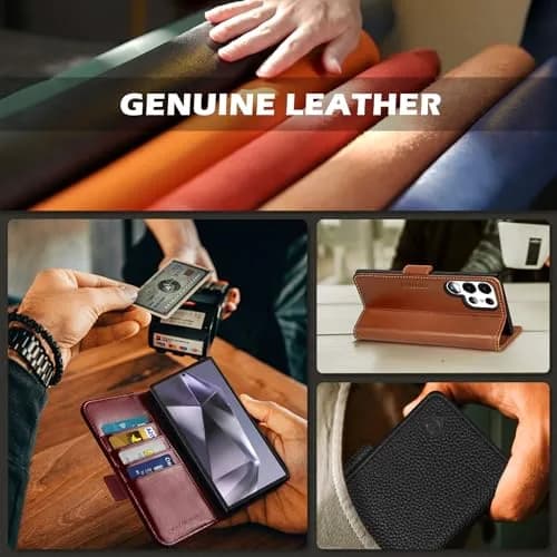 SHIELDON Genuine Leather Wallet Case for Galaxy S25 Ultra 6.9" | RFID Card Slots & Shockproof thumbnail 9