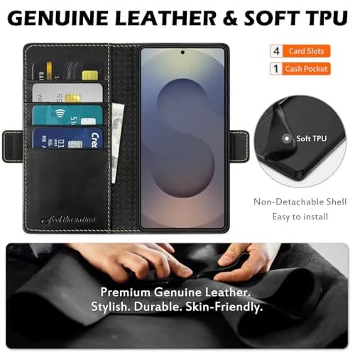 SHIELDON Genuine Leather Wallet Case for Galaxy S25 Ultra 6.9" | RFID Card Slots & Shockproof thumbnail 3