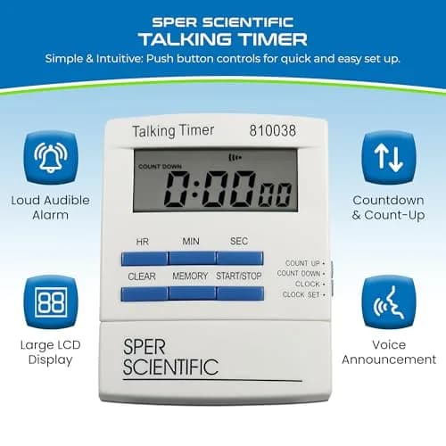 Sper Scientific Talking Timer with Audible Countdown Voice Announcements 810038 | Large LCD, Loud Alarm, 4 Pack thumbnail 2