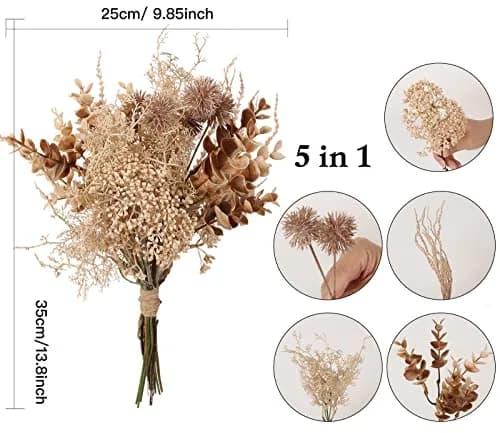 INSUNSIX Artificial Flowers for Vase, Beige Silk Flowers for Home Decor Indoor Realistic Faux Flowers for Vase Fake Flower Bouquets for Home Decor Centerpiece Table Decorations (Beige) thumbnail 2