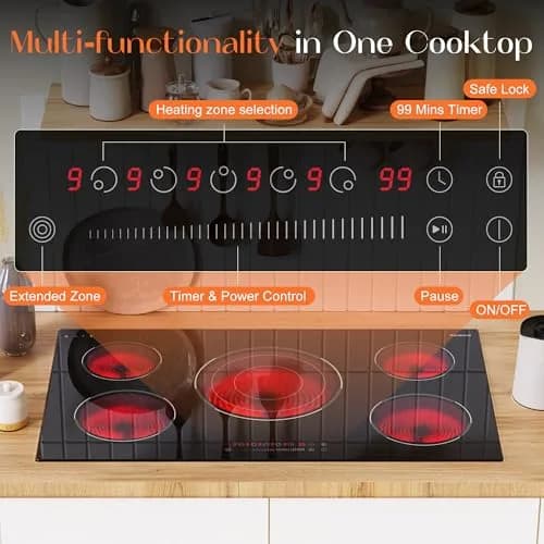 Karienvir 36 Inch 5 Burner Electric Cooktop 9200W (35.43" x 20.47") | 220V-240V Compatible for Indian Kitchens thumbnail 5