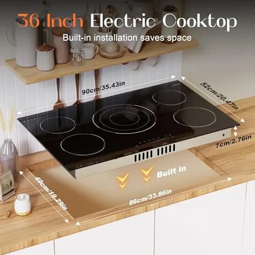 Karienvir 36 Inch 5 Burner Electric Cooktop 9200W (35.43" x 20.47") | 220V-240V Compatible for Indian Kitchens thumbnail 6