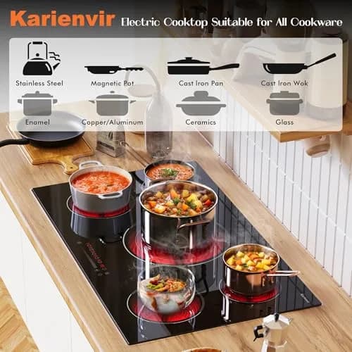 Karienvir 36 Inch 5 Burner Electric Cooktop 9200W (35.43" x 20.47") | 220V-240V Compatible for Indian Kitchens thumbnail 7