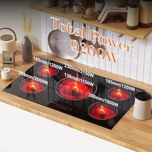 Karienvir 36 Inch 5 Burner Electric Cooktop 9200W (35.43" x 20.47") | 220V-240V Compatible for Indian Kitchens thumbnail 2