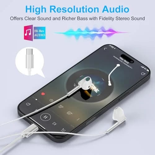 VIFIGEN USB C Headphones for iPhone 15/16/17 Series, iPad, Samsung Galaxy S24-S26, Pixel 8-10, LG, OnePlus | White Wired In-Ear Earbuds with Mic thumbnail 4
