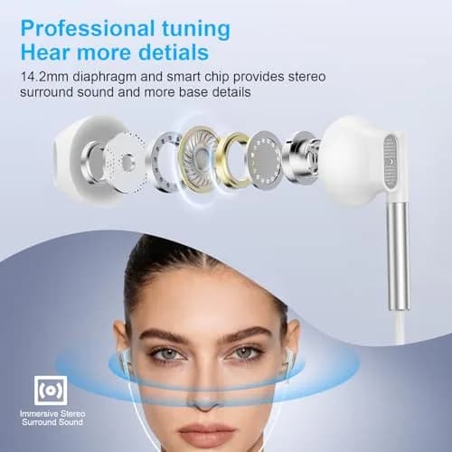 VIFIGEN USB C Headphones for iPhone 15/16/17 Series, iPad, Samsung Galaxy S24-S26, Pixel 8-10, LG, OnePlus | White Wired In-Ear Earbuds with Mic thumbnail 8