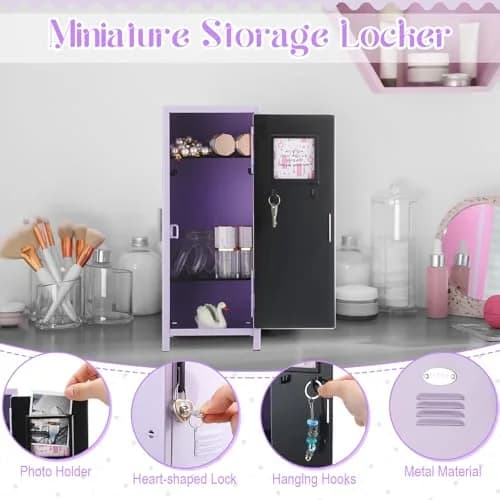 Vercraft Purple Mini Locker with Lock & Keys 27.5cm (10.8") | Secure Desktop Storage for Small Items thumbnail 2