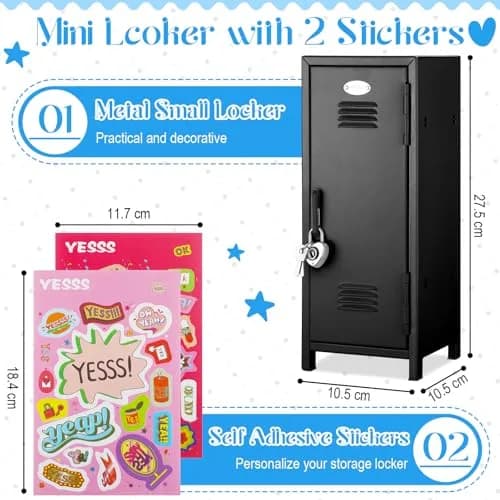 Vercraft Black Mini Locker with Lock & Keys | 27.5cm (10.8 inch) Desktop Storage Cabinet thumbnail 2