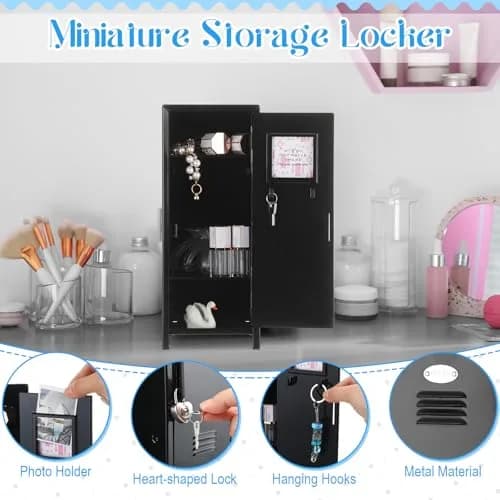 Vercraft Black Mini Locker with Lock & Keys | 27.5cm (10.8 inch) Desktop Storage Cabinet thumbnail 3