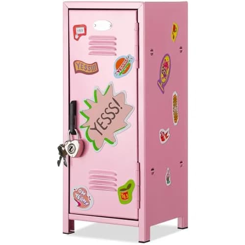 Vercraft Pink Mini Locker with Lock & Keys | 27.5cm (10.8 inch) Metal Desktop Storage Cabinet | DIY Stickers Included thumbnail 1