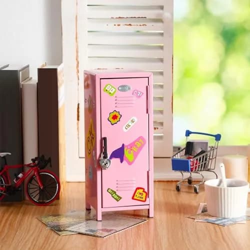 Vercraft Pink Mini Locker with Lock & Keys | 27.5cm (10.8 inch) Metal Desktop Storage Cabinet | DIY Stickers Included thumbnail 6
