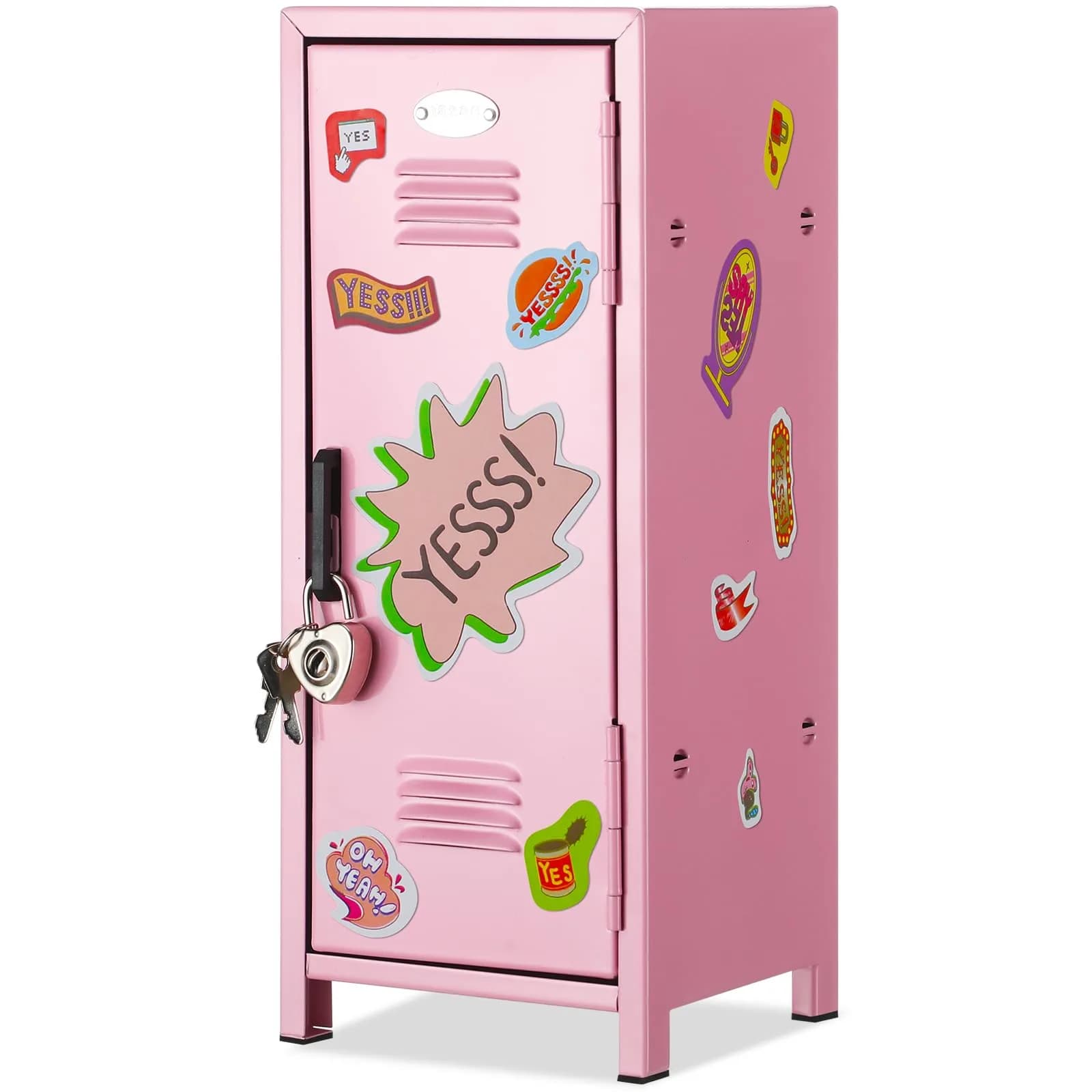 Vercraft Pink Mini Locker with Lock & Keys | 27.5cm (10.8 inch) Metal Desktop Storage Cabinet | DIY Stickers Included - main product image
