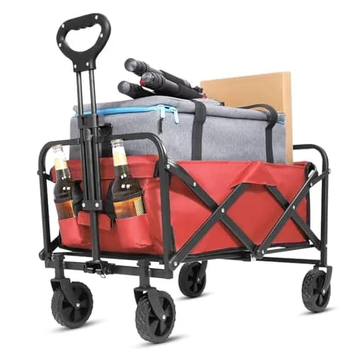 ZOMEYLPO Collapsible Wagon Cart Foldable | Utility Garden & Outdoor Wagon with Wheels, 200LBS Load, Rose Red thumbnail 1