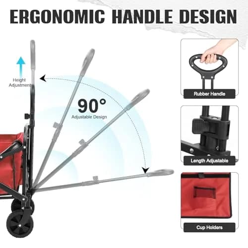 ZOMEYLPO Collapsible Wagon Cart Foldable | Utility Garden & Outdoor Wagon with Wheels, 200LBS Load, Rose Red thumbnail 4