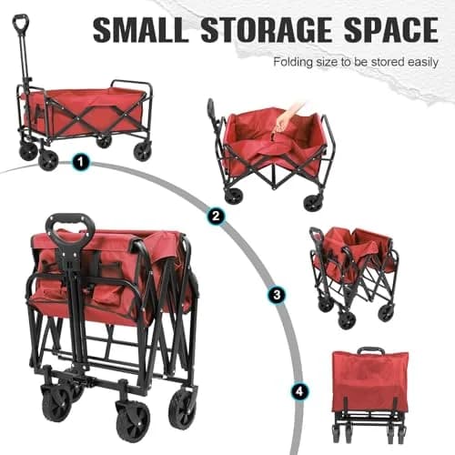 ZOMEYLPO Collapsible Wagon Cart Foldable | Utility Garden & Outdoor Wagon with Wheels, 200LBS Load, Rose Red thumbnail 5