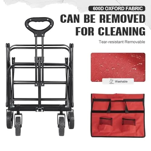 ZOMEYLPO Collapsible Wagon Cart Foldable | Utility Garden & Outdoor Wagon with Wheels, 200LBS Load, Rose Red thumbnail 6