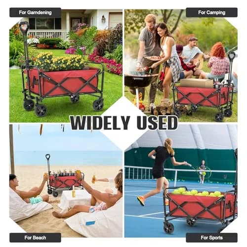 ZOMEYLPO Collapsible Wagon Cart Foldable | Utility Garden & Outdoor Wagon with Wheels, 200LBS Load, Rose Red thumbnail 7