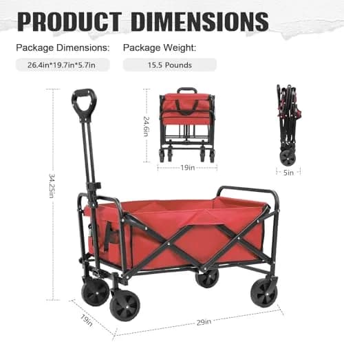ZOMEYLPO Collapsible Wagon Cart Foldable | Utility Garden & Outdoor Wagon with Wheels, 200LBS Load, Rose Red thumbnail 2