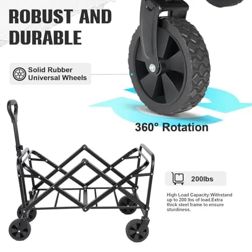 ZOMEYLPO Collapsible Wagon Cart Foldable | Utility Garden & Outdoor Wagon with Wheels, 200LBS Load, Rose Red thumbnail 3