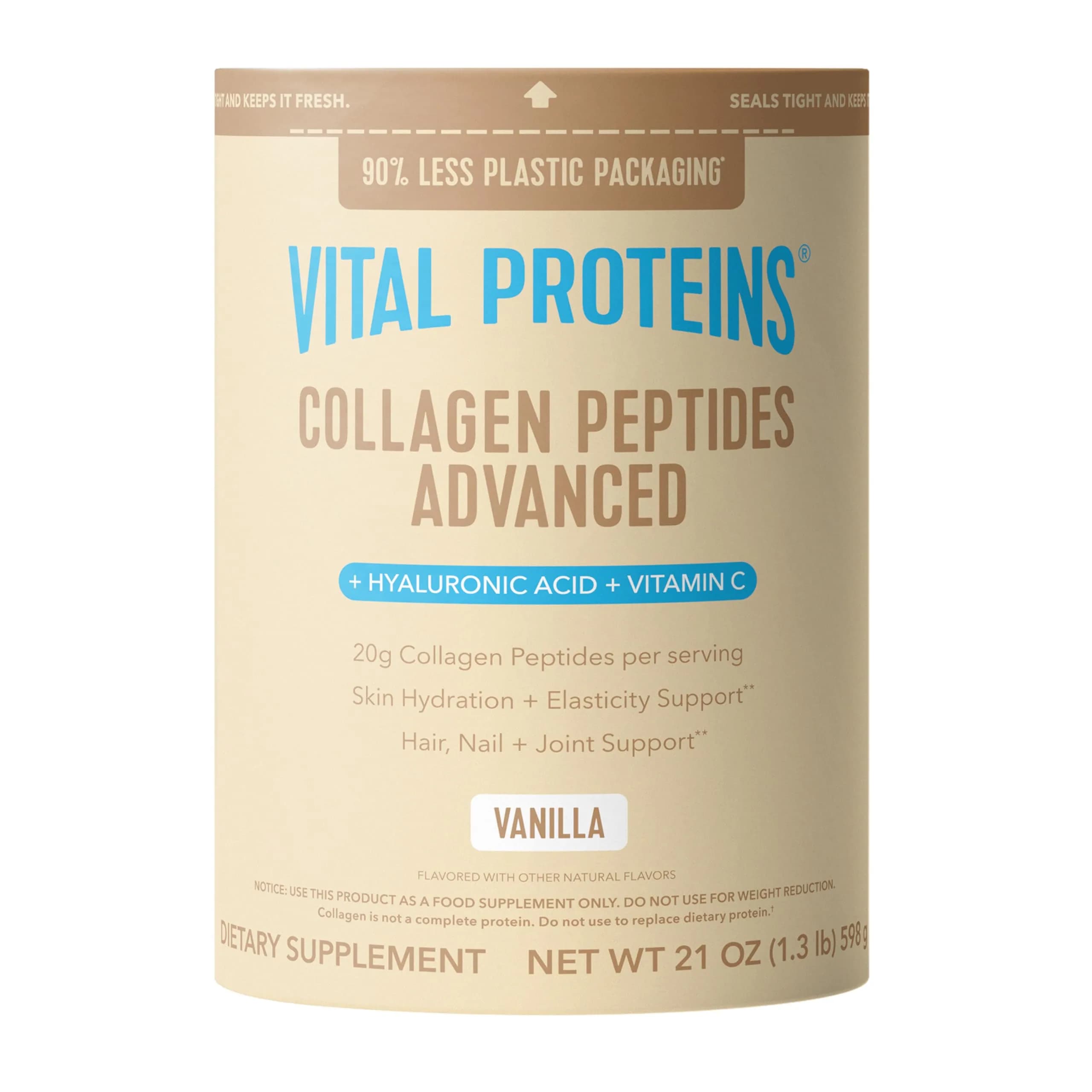 Vital Proteins Collagen Peptides Advanced Vanilla Flavor Powder, 21oz (600g) | Hydrolyzed Peptides with Hyaluronic Acid & Vitamin C - main product image