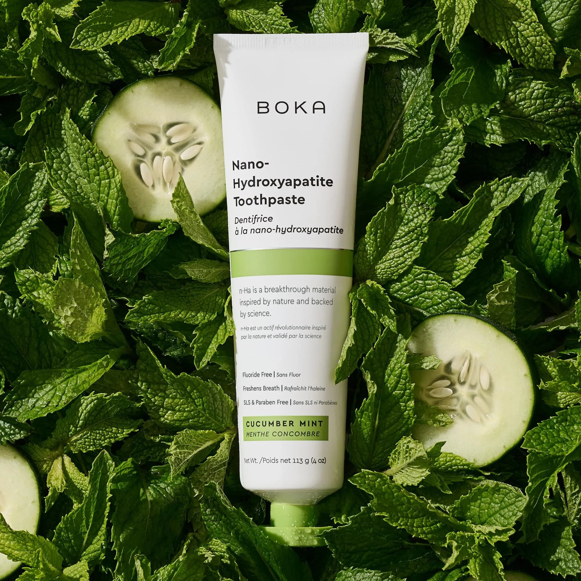 Boka Cucumber Mint Fluoride-Free Toothpaste with Nano Hydroxyapatite, 120ml (4 Fl Oz) | Sensitive Teeth Enamel Care - view 2