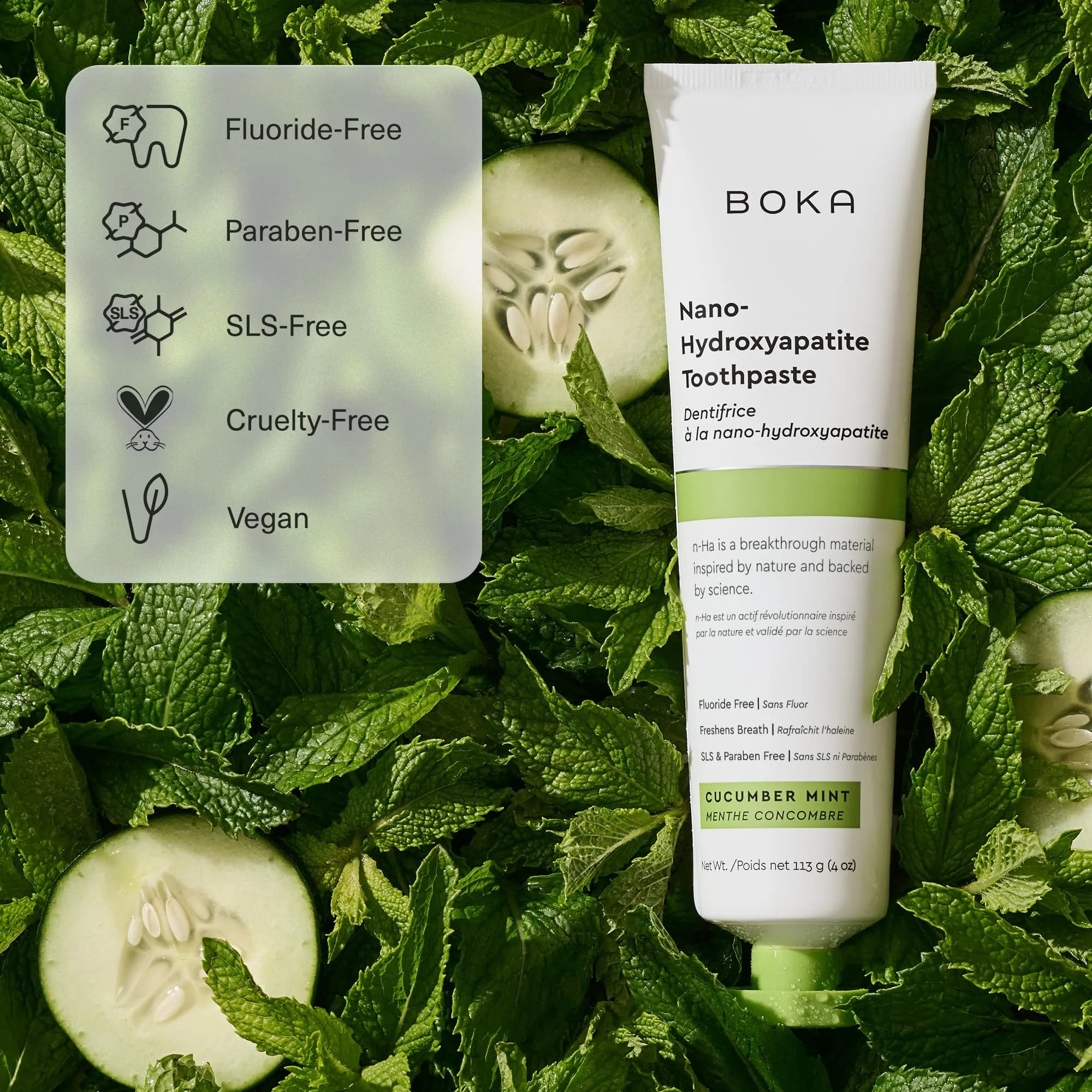 Boka Cucumber Mint Fluoride-Free Toothpaste with Nano Hydroxyapatite, 120ml (4 Fl Oz) | Sensitive Teeth Enamel Care - view 4