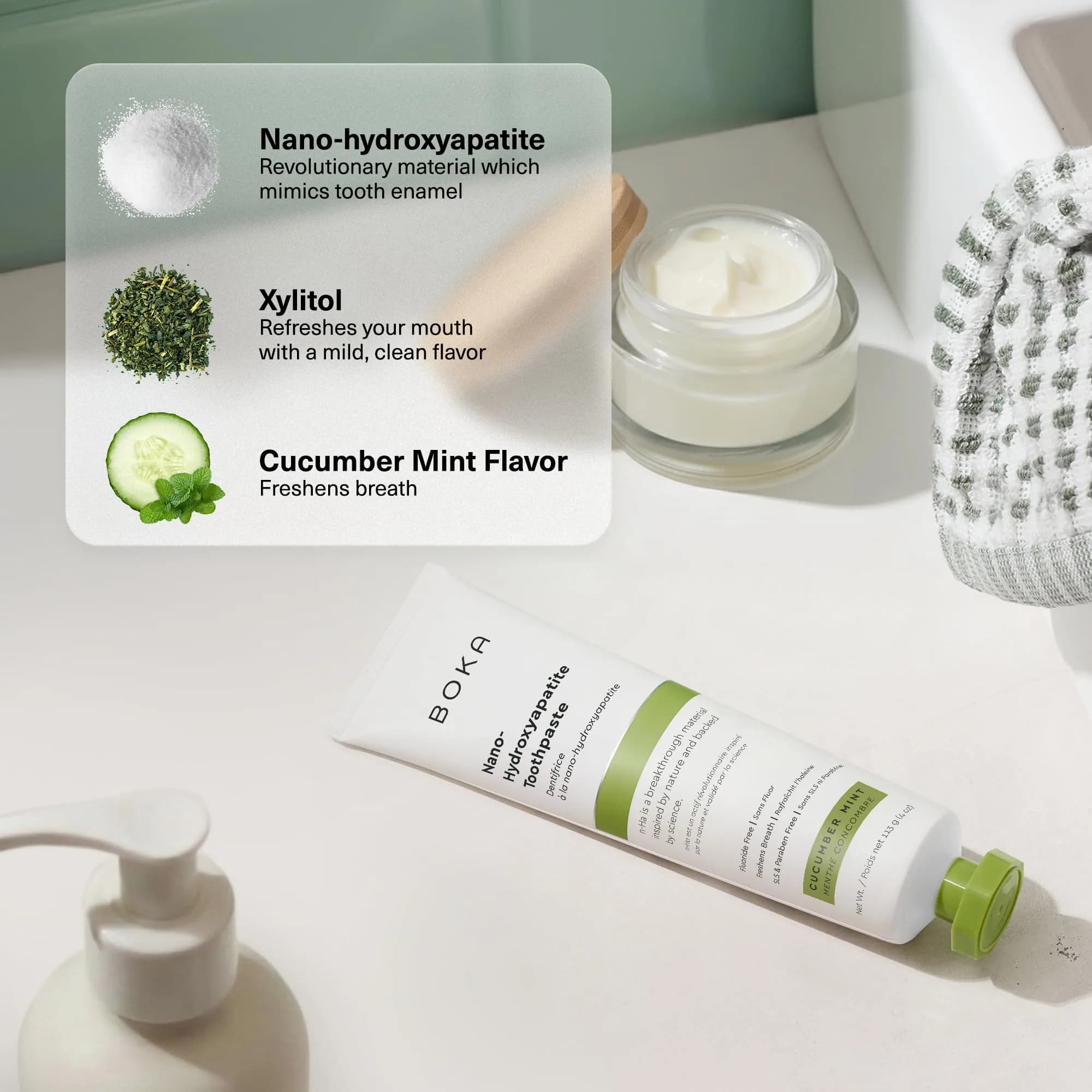 Boka Cucumber Mint Fluoride-Free Toothpaste with Nano Hydroxyapatite, 120ml (4 Fl Oz) | Sensitive Teeth Enamel Care - view 5