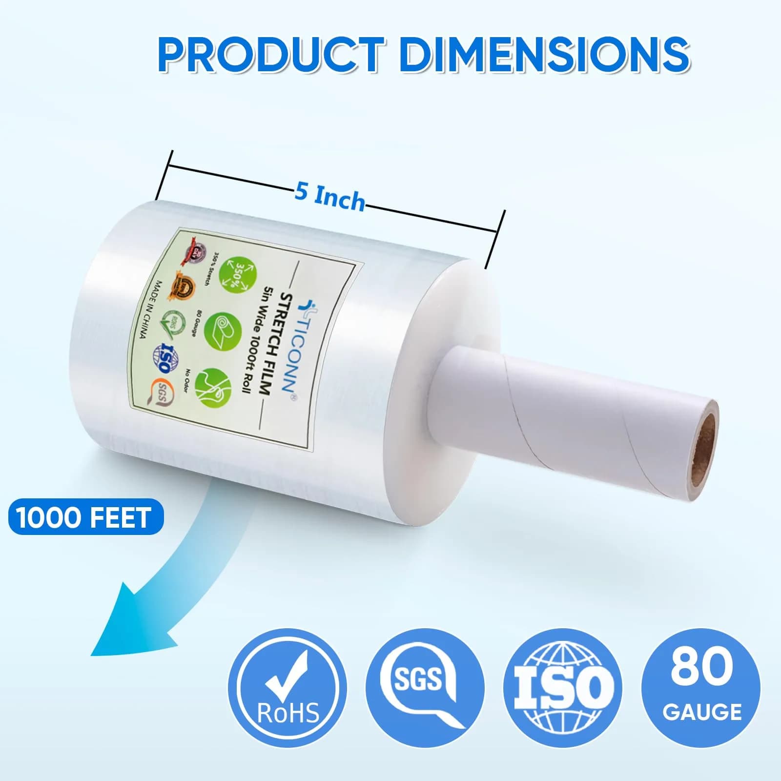 TICONN Stretch Wrap Film Roll with Handles, 1000ft Clear Plastic Wrap for Pallet Wrapping Shipping Moving - view 4