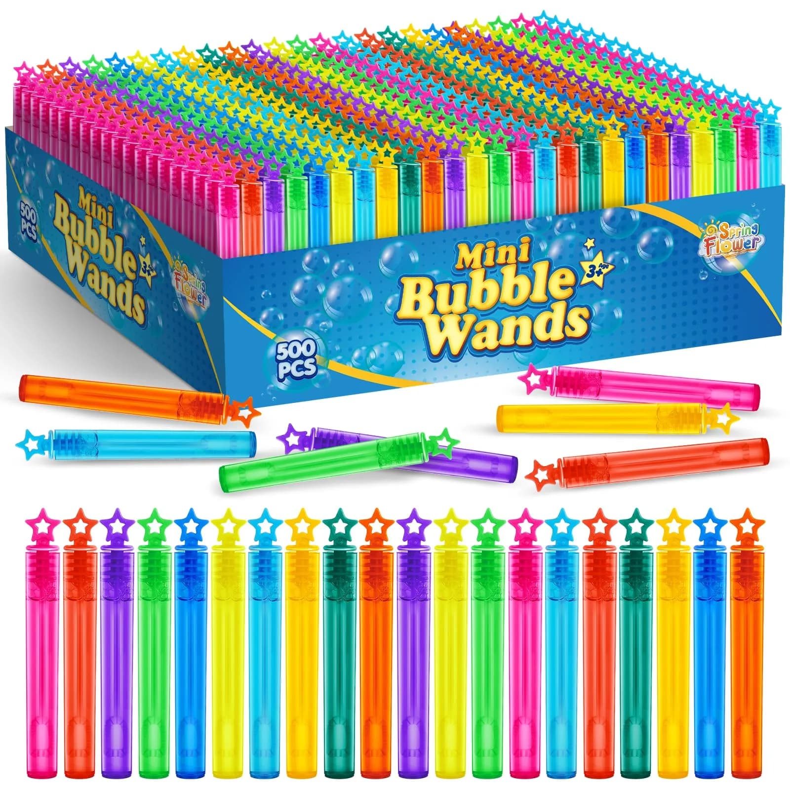 SpringFlower Bubble Wands 500 pcs | Bright Colors & Safe for Kids (70-120 chars)