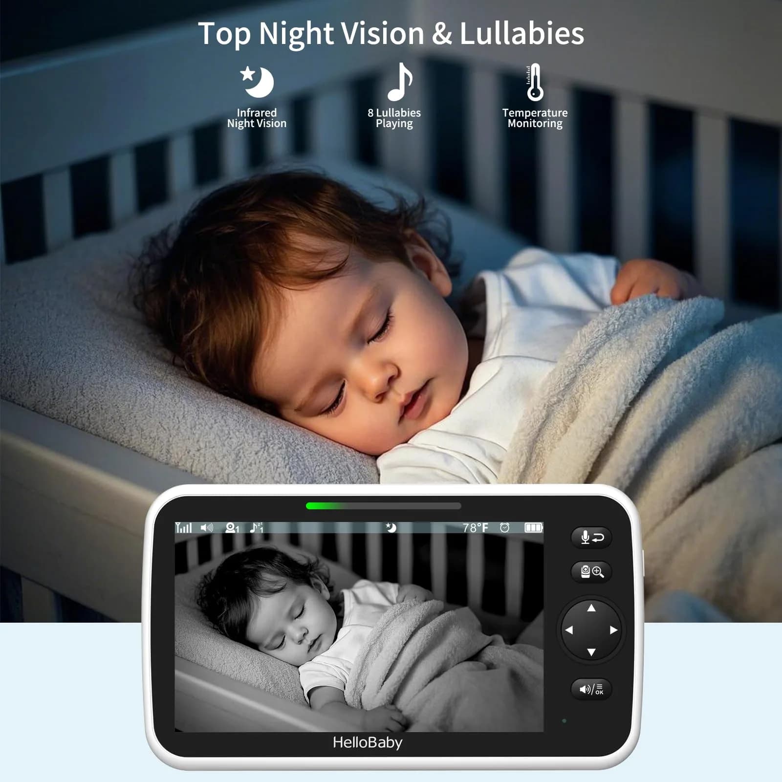 HelloBaby HB6550Plus Split-Screen Video Baby Monitor 6-inch (15.24 cm) | World's First IPS Screen, 30-Hour Battery, No WiFi - view 6