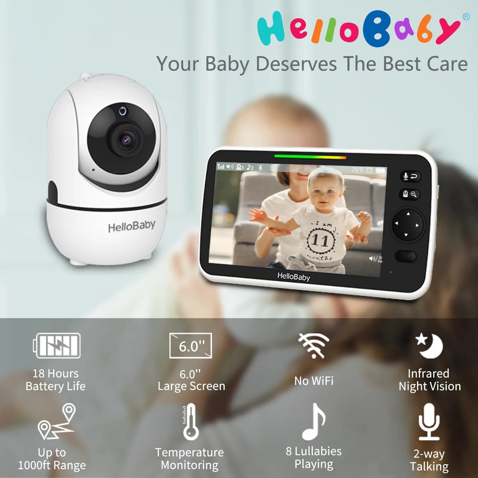 HelloBaby HB6550Plus Split-Screen Video Baby Monitor 6-inch (15.24 cm) | World's First IPS Screen, 30-Hour Battery, No WiFi - view 2